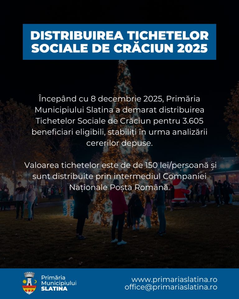Primăria Slatina a început distribuirea Tichetelor Sociale de Crăciun