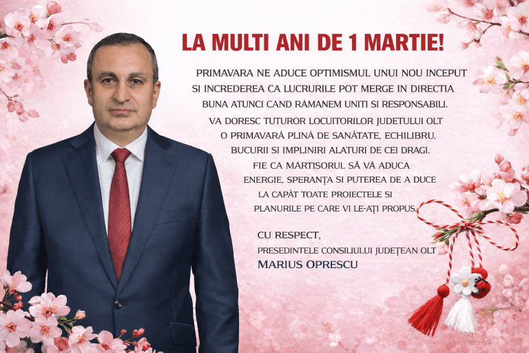 Felicitare 1 Martie: Președintele Consiliului Județean Olt, Marius Oprescu
