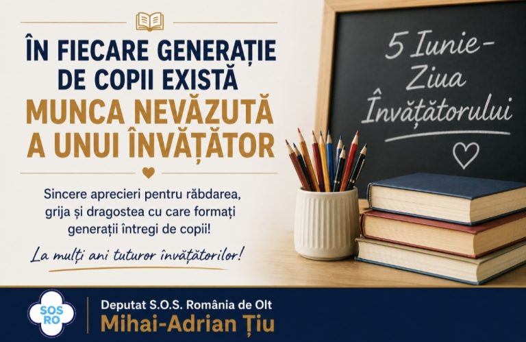 Deputatul Mihai-Adrian Țiu, mesaj de apreciere și respect de Ziua Învățătorului