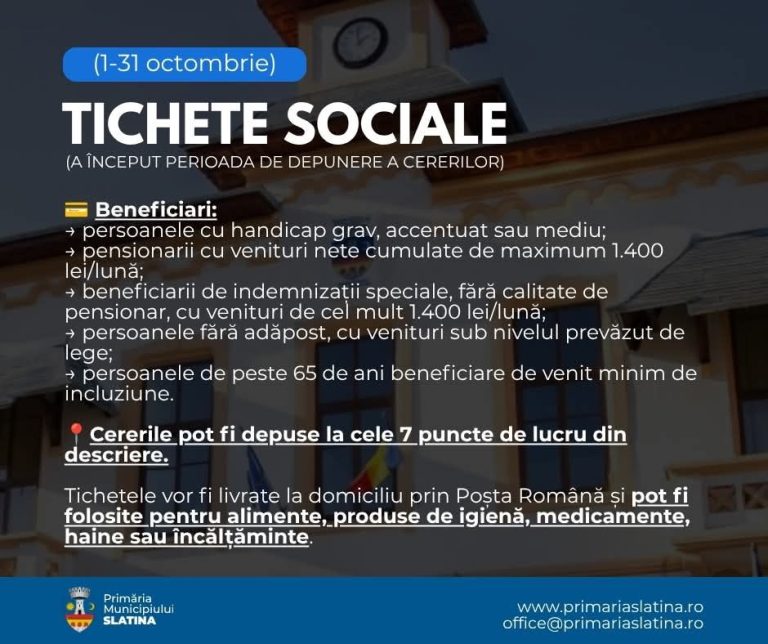 Slătinenii pot depune cereri pentru tichetele sociale