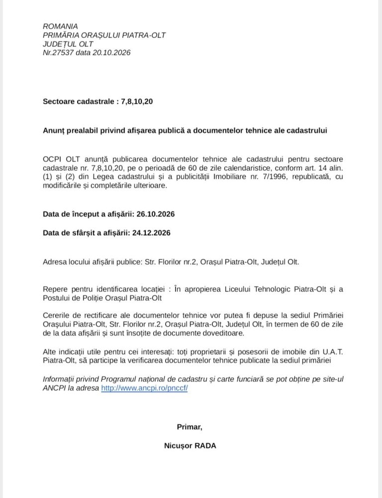 ANUNȚ PUBLIC